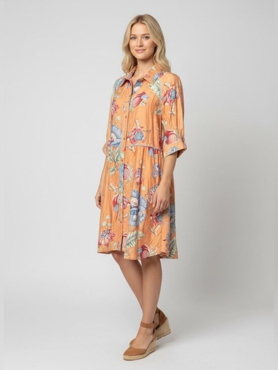 Gigio Dresses & Skirts - Floral Button-Front Orange Midi Dress